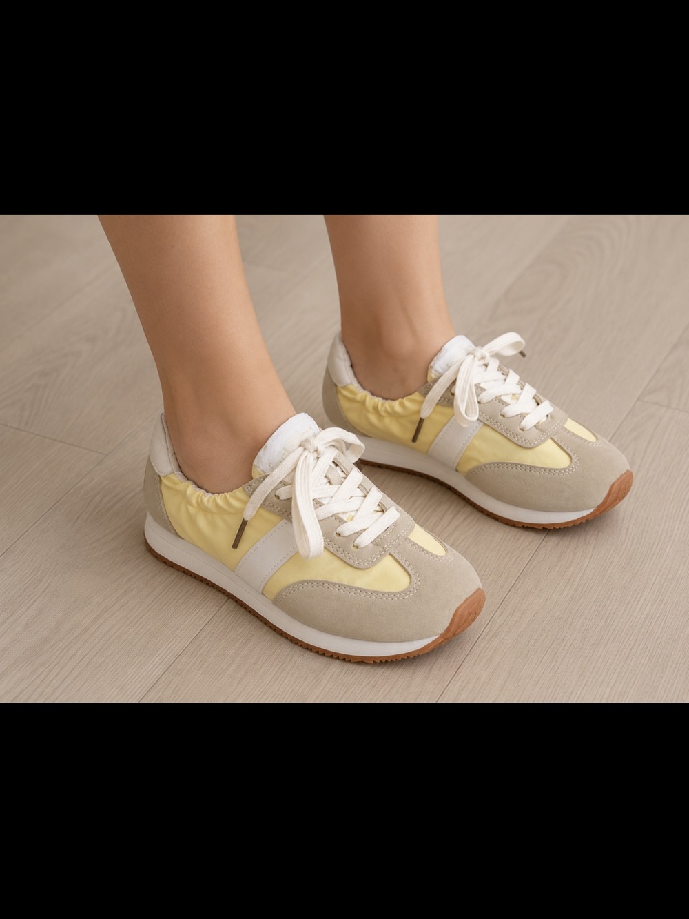 Yellow and Cream Casual Lace-Up Sneakers, women casual daily shoes.8.5